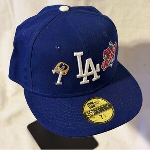New Era Limited Rare Dodgers Fitted 7 1/4 Blue LA 59FIFTY Cap World Champions